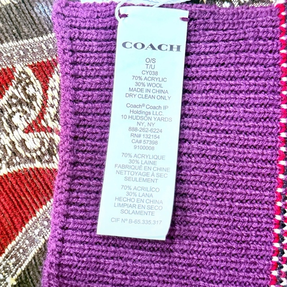 NWT Coach Logo Varsity Script Print Oxblood Scarf - Picture 4 of 5